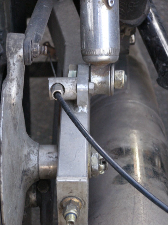 19 .. sidecar brake cable … attached to footbrake rod – pulls against the alu block